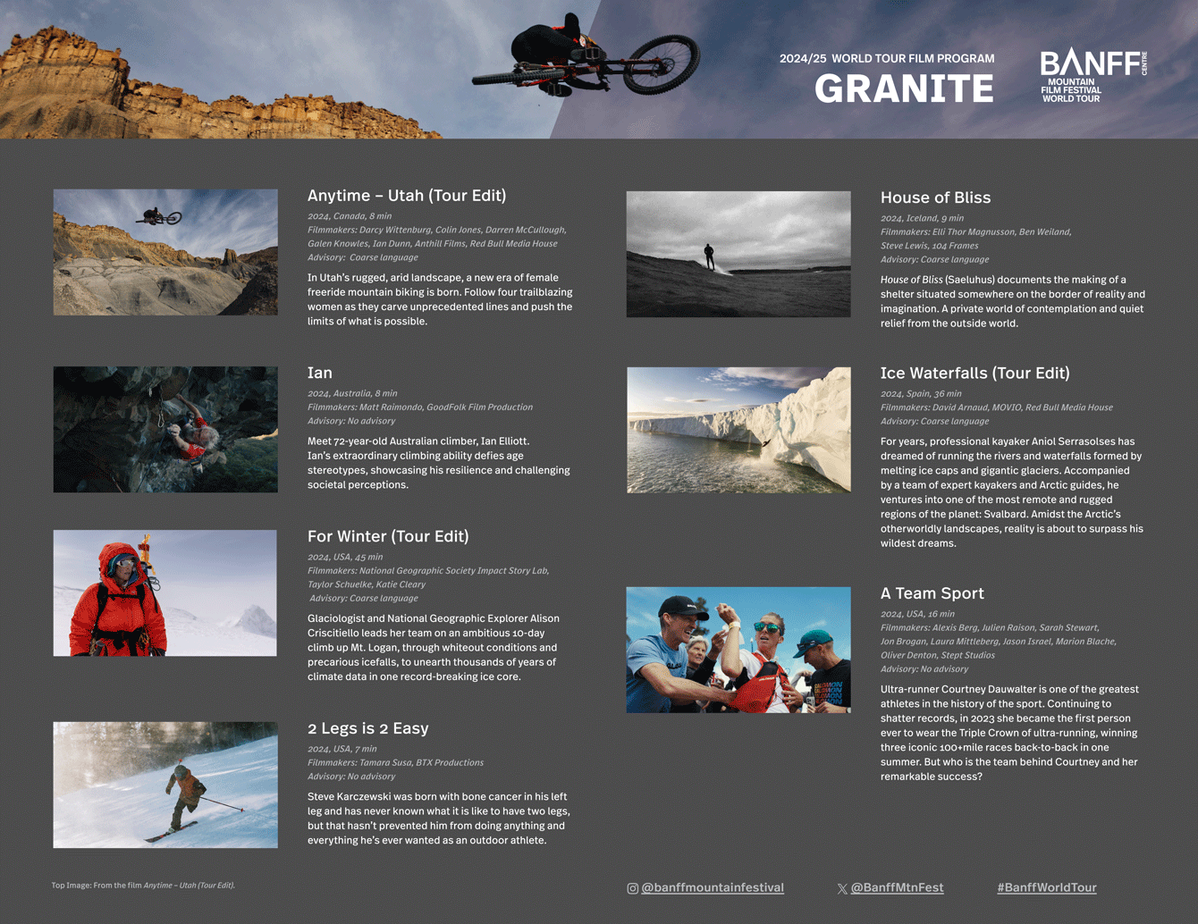 Banff Mountain Film Festival World Tour - Granite program